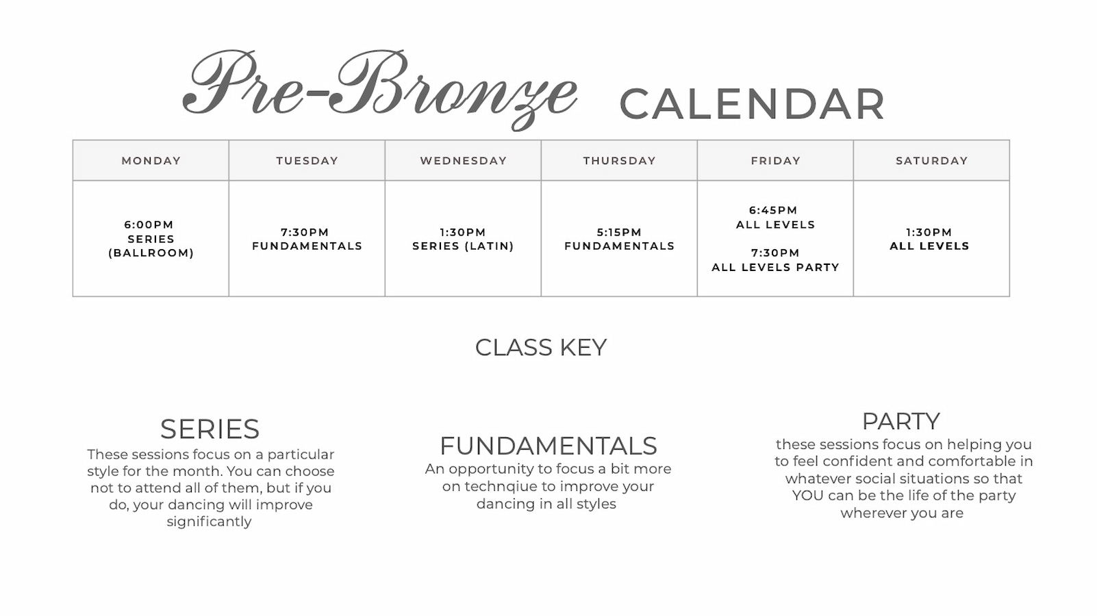 Arthur Murray Parkland Group Class Calendar